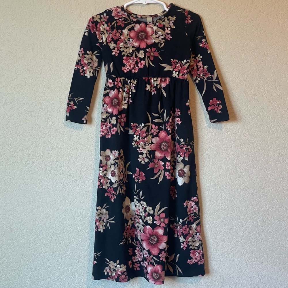 Pomelo Black and Pink Floral Long Sleeve Maxi Dress